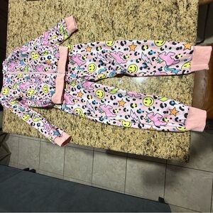 Cheerful Pink Kids Pajama Set with Smiley Faces